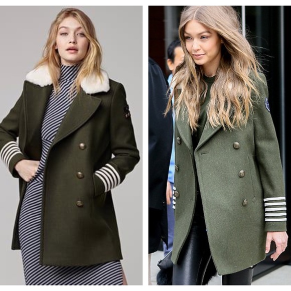 Tommy Hilfiger Gigi Hadid Shearling Military Coat Nwt